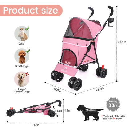 Poussette Légère pour Chien et Chat – Pliable & Respirante