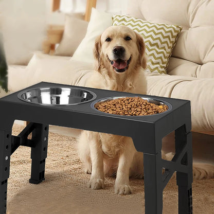 Gamelle Élevée Réglable pour Chien avec Double Bols Inox – Support Ajustable Chiens Petits à Grands