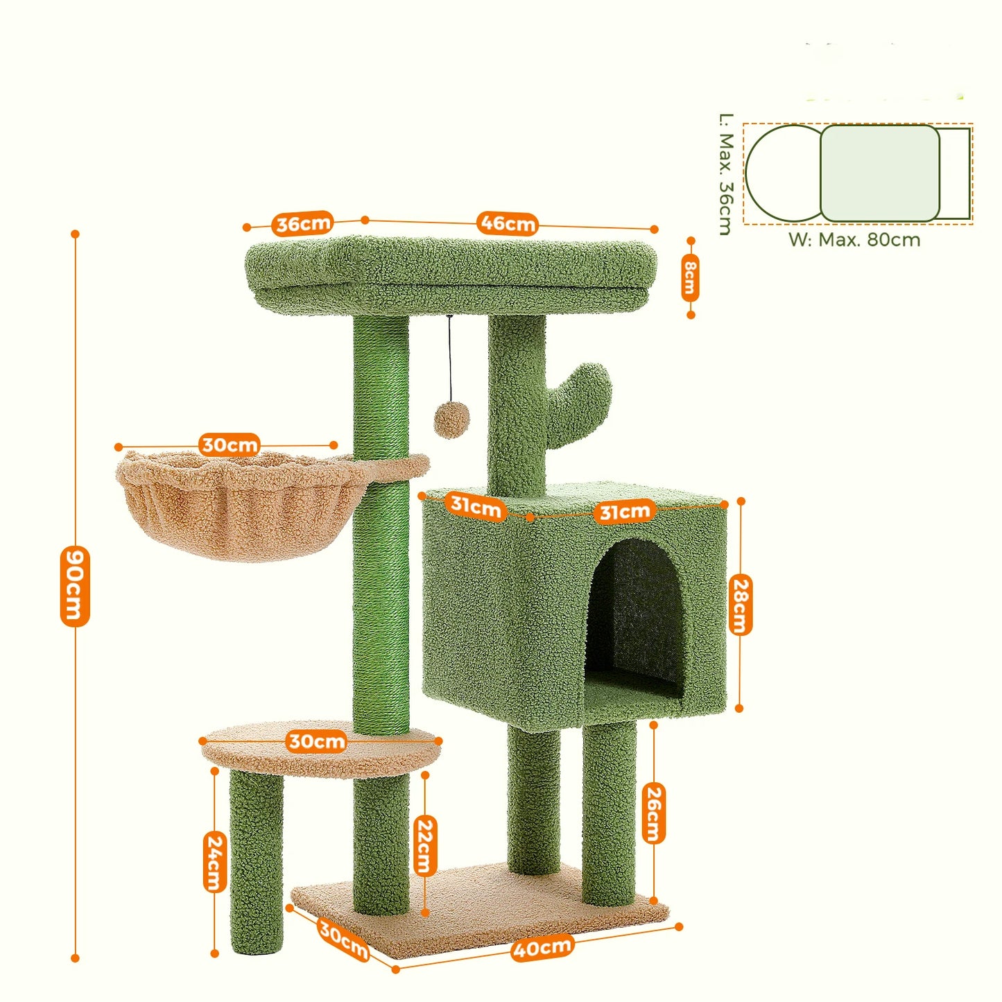 Arbre à Chat Design – Tour Cactus 4 Niveaux avec Hamac et Griffoirs
