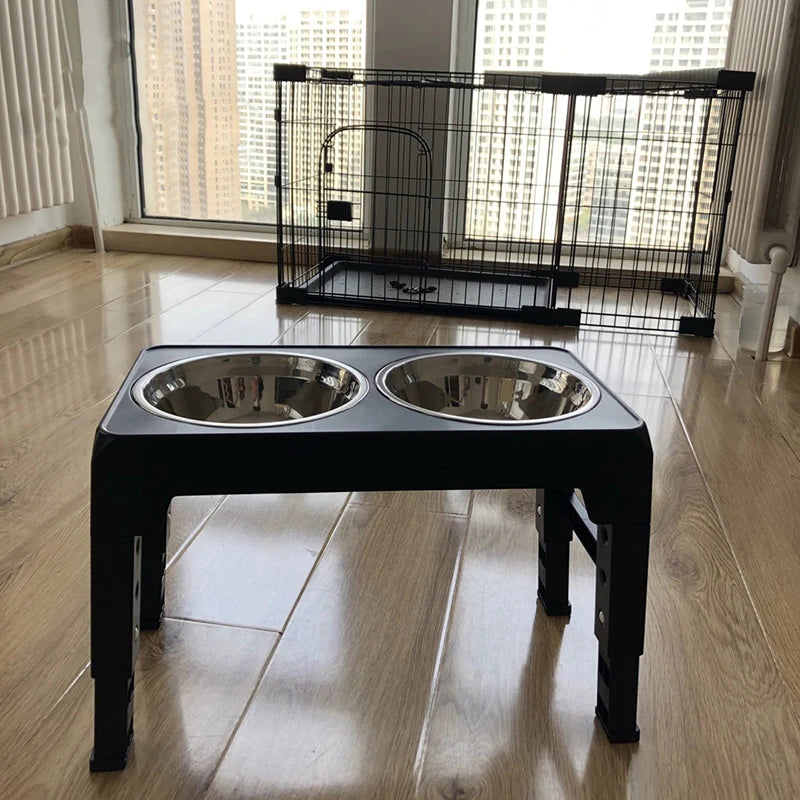 Gamelle Élevée Réglable pour Chien avec Double Bols Inox – Support Ajustable Chiens Petits à Grands