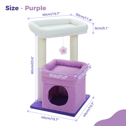 Arbre à Chat Compact 68 cm avec Perchoir, Griffoir et Jouet Suspendu