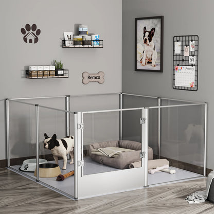 Parc pour Chiens en Acrylique avec Tapis Étanche – Cage d’intérieur Transparent pour Chiots, Chats, Mise Bas