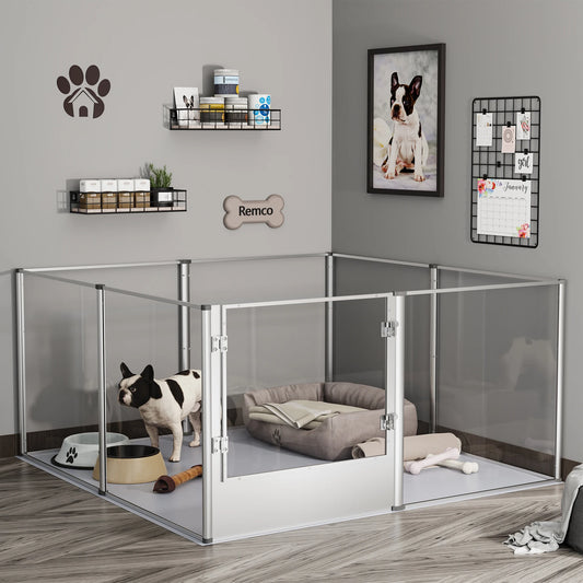 Parc pour Chiens en Acrylique avec Tapis Étanche – Cage d’intérieur Transparent pour Chiots, Chats, Mise Bas