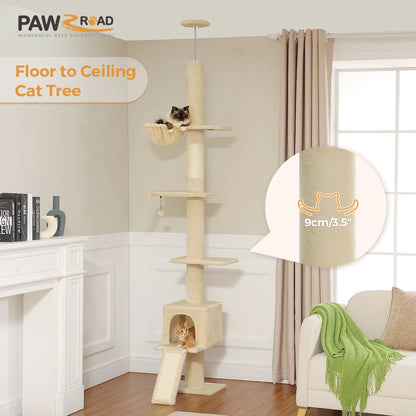 Arbre à Chat Ajustable 210-274 cm – 5 Niveaux avec Niche, Échelles et Griffoirs