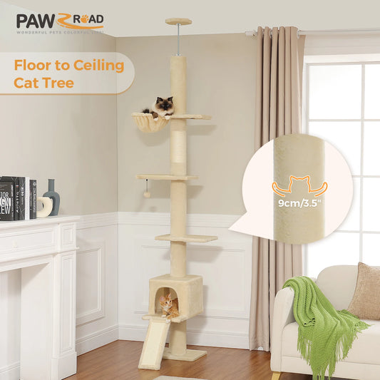 Arbre à Chat Ajustable 210-274 cm – 5 Niveaux avec Niche, Échelles et Griffoirs