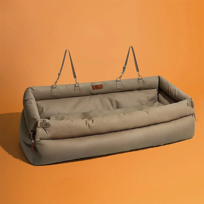 Siège Auto Luxe pour Chien/Chat en Simili Cuir - Lit de Transport Sécurisé et Confortable