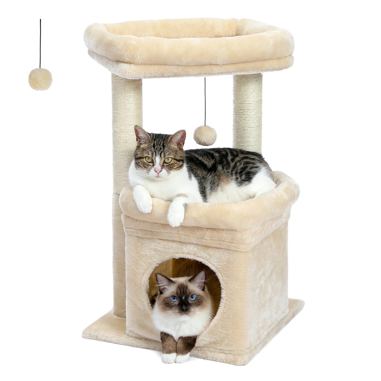 Arbre à Chat Compact 68 cm avec Perchoir, Griffoir et Jouet Suspendu