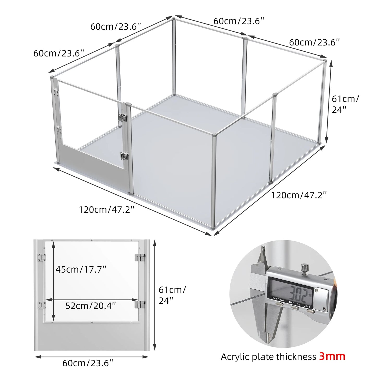 Parc pour Chiens en Acrylique avec Tapis Étanche – Cage d’intérieur Transparent pour Chiots, Chats, Mise Bas