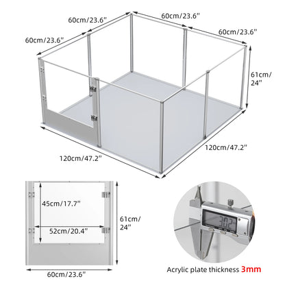 Parc pour Chiens en Acrylique avec Tapis Étanche – Cage d’intérieur Transparent pour Chiots, Chats, Mise Bas