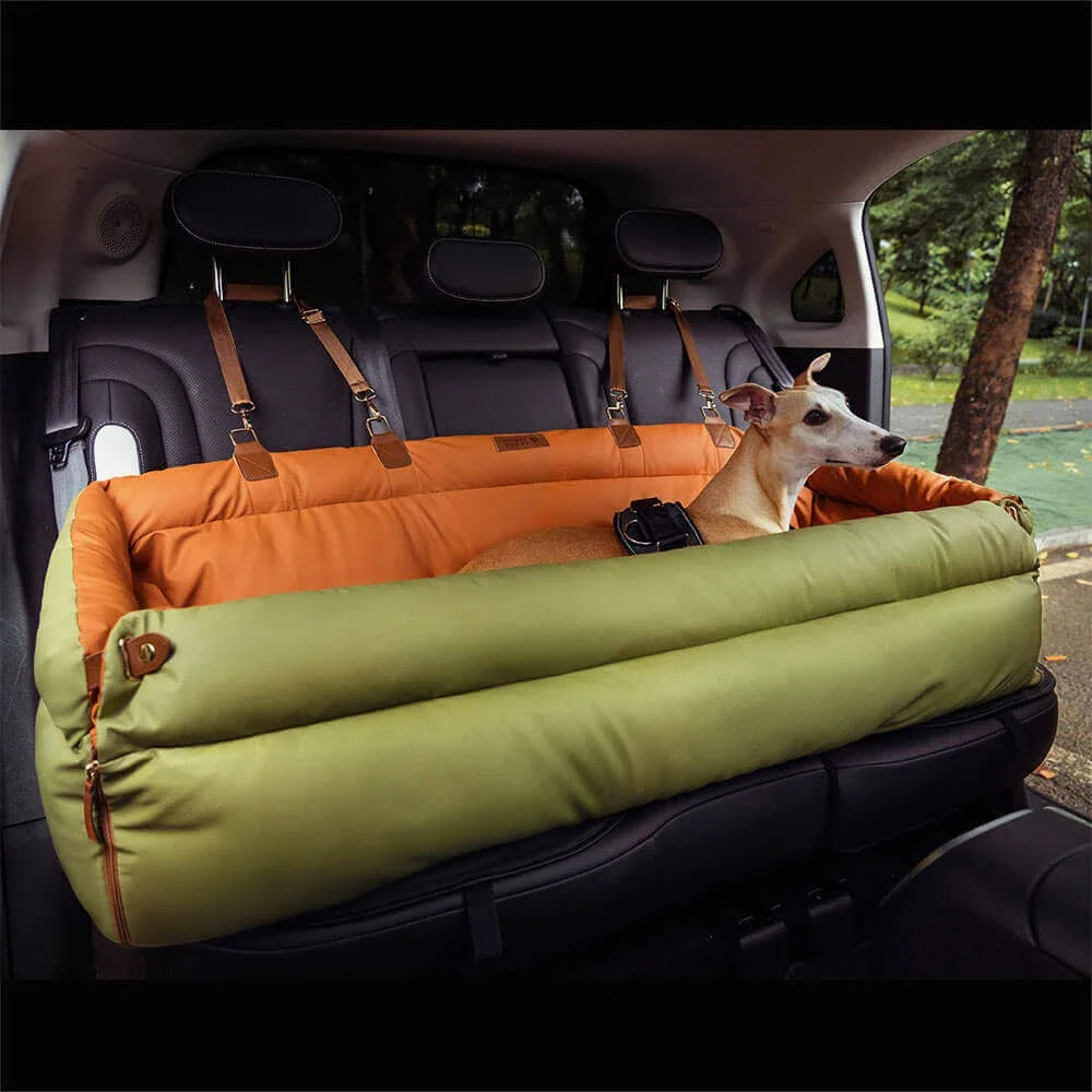 Siège Auto Luxe pour Chien/Chat en Simili Cuir - Lit de Transport Sécurisé et Confortable
